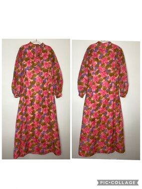 Vintage Quilted Floral Dress Grapes Handmade Maxi Sm